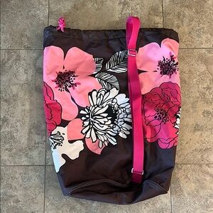 VERA BRADLEY MOCHA ROUGE Pattern Large Laundry Bag Pocket Drawstring Top